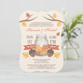 Monogrammed Fall Leaves Mason Jar Engagement Party Kaart (Staand voorkant)