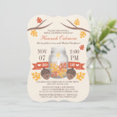 Monogrammed Fall Leaves Mason Jar Vrijgezellenfees Kaart (Staand voorkant)