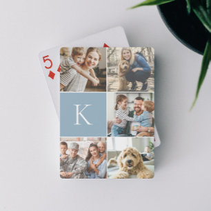 Monogrammed familie foto collage pokerkaarten