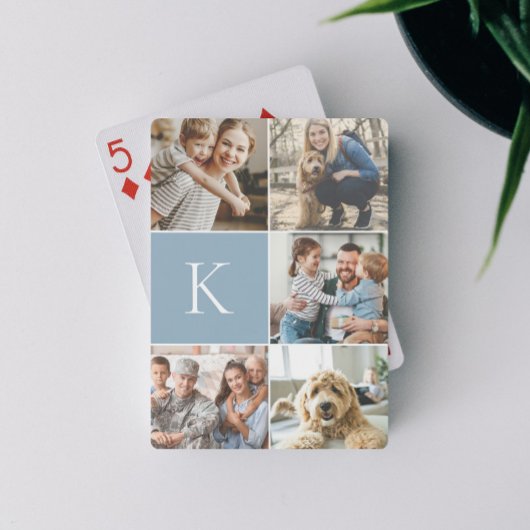 Monogrammed familie foto collage pokerkaarten