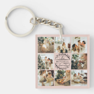 Monogrammed Familie Fotocollage   Blush Pink Sleutelhanger