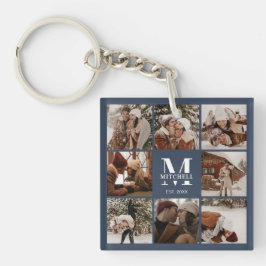 Monogrammed Familie Fotocollage Moderne Marine Bla Sleutelhanger