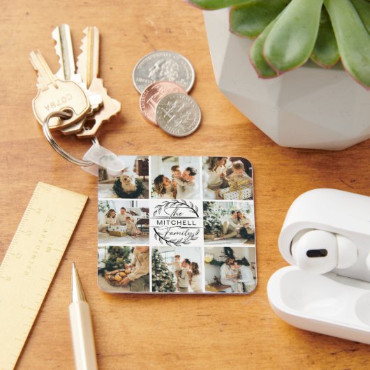 Monogrammed Familie Fotocollage | Monogram cadeau Sleutelhanger (Bureau)