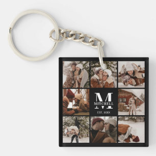 Monogrammed Familie Fotocollage Monogram cadeau Sleutelhanger