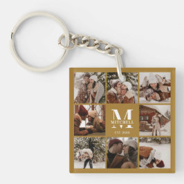 Monogrammed Familie Fotocollage | Monogram cadeau Sleutelhanger