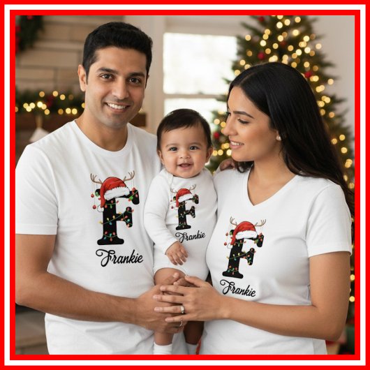 Monogrammed Familie Kerstgewei Santa Hat T-shirt