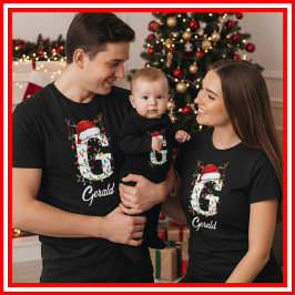 Monogrammed Familie Kerstgewei Santa Hat T-shirt