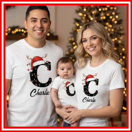 Monogrammed Familie Kerstgewei Santa Hat T-shirt