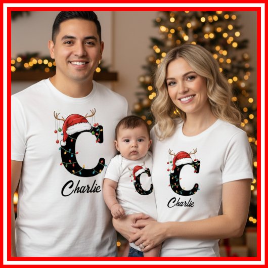 Monogrammed Familie Kerstgewei Santa Hat T-shirt