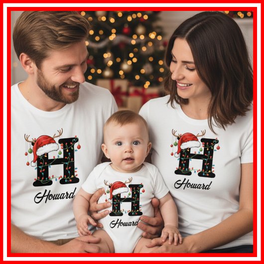 Monogrammed Familie Kerstgewei Santa Hat T-shirt