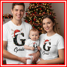 Monogrammed Familie Kerstgewei Santa Hat T-shirt