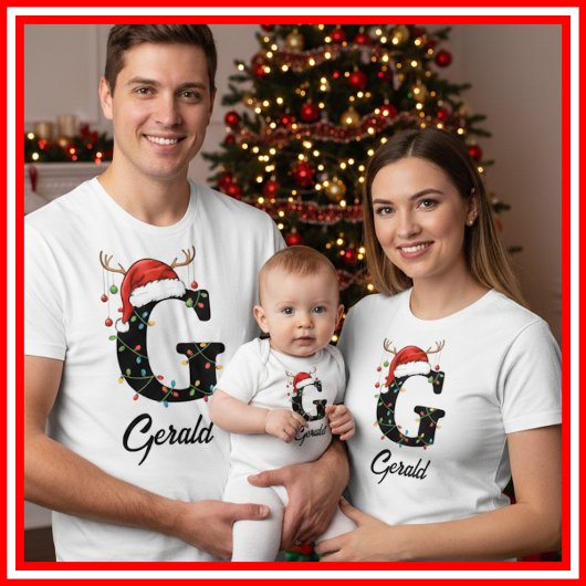 Monogrammed Familie Kerstgewei Santa Hat T-shirt