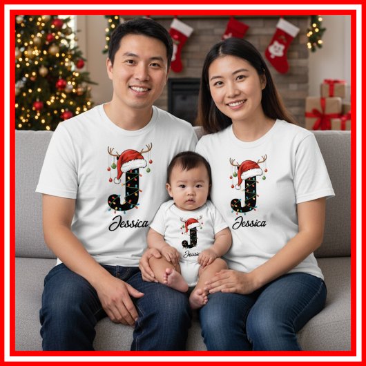 Monogrammed Familie Kerstgewei Santa Hat T-shirt