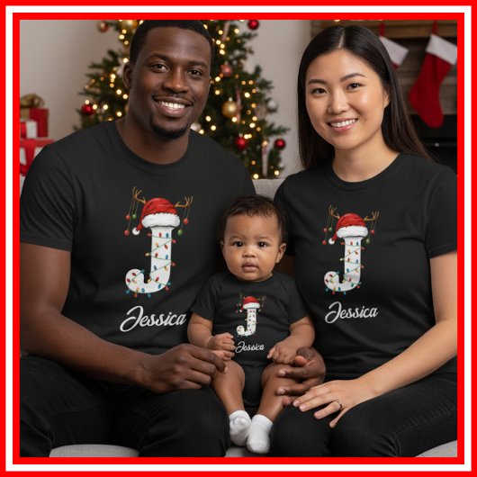 Monogrammed Familie Kerstgewei Santa Hat T-shirt