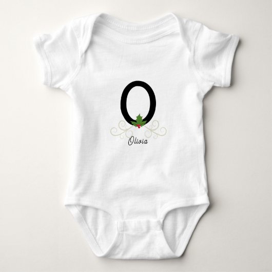 Monogrammed Familie Kerstmis Holly Romper (Voorkant)