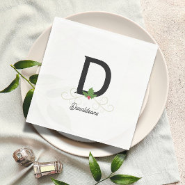 Monogrammed Familie Kerstmis Holly Servet