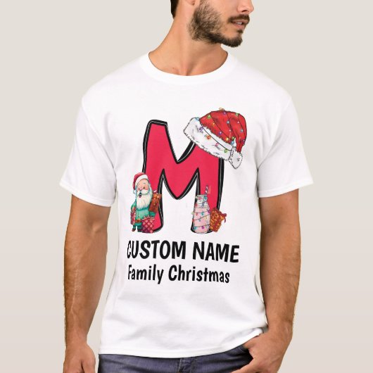 Monogrammed Familie Kerstmis Personaliseren met na T-shirt (Voorkant)