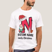 Monogrammed Familie Kerstmis Personaliseren met na T-shirt (Voorkant)