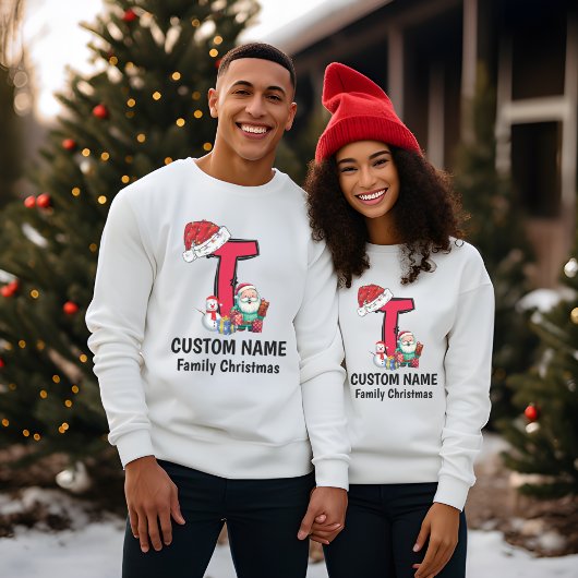 Monogrammed Familie Kerstmis Personaliseren met na T-shirt