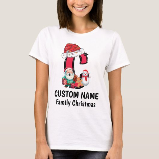 Monogrammed Familie Kerstmis Personaliseren met na T-shirt (Voorkant)