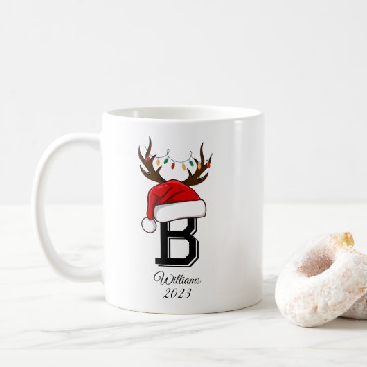 Monogrammed Familie Sinterklaas Kerstmis Koffiemok (Met donut)