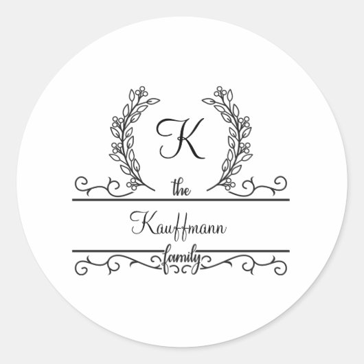Monogrammed Familienaam Manuscript Vlaanderen Ronde Sticker (Voorkant)