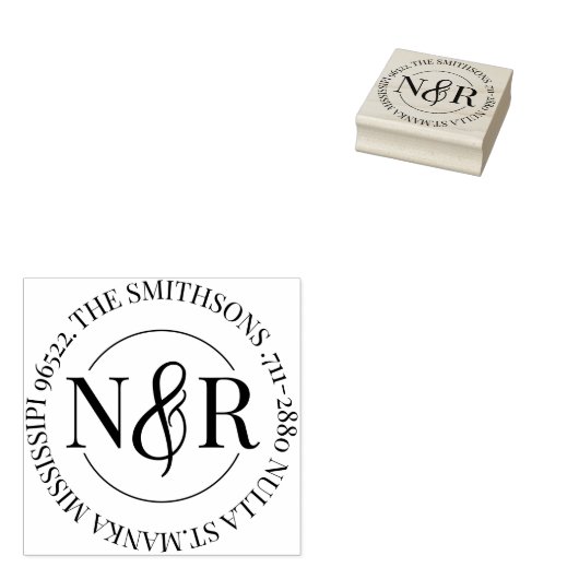 Monogrammed familienaam retour adres circulair rubberstempel (Gestempeld)