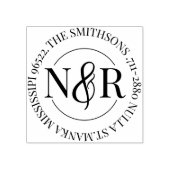 Monogrammed familienaam retour adres circulair rubberstempel (Afrduk)