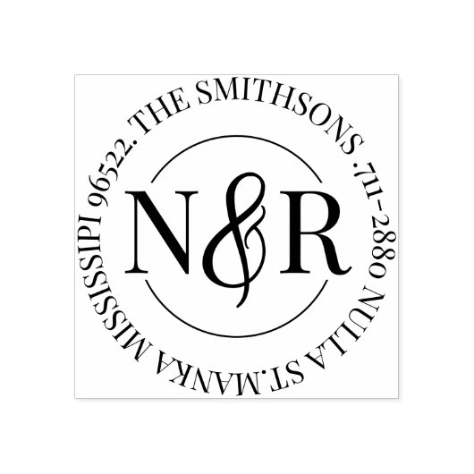 Monogrammed familienaam retour adres circulair rubberstempel (Afrduk)