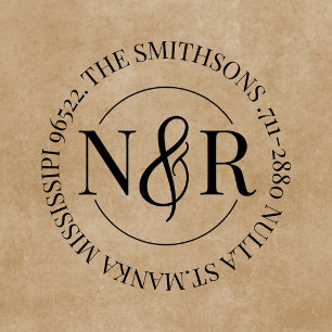 Monogrammed familienaam retour adres circulair rubberstempel