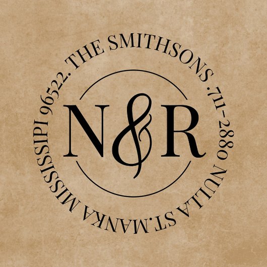 Monogrammed familienaam retour adres circulair rubberstempel