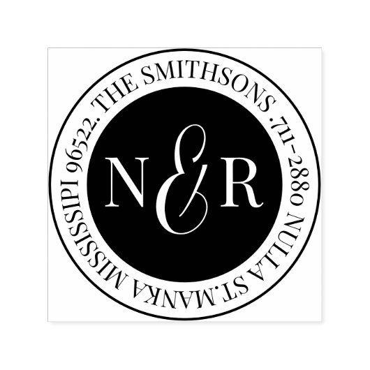 Monogrammed familienaam retour adres circulair  zelfinktende stempel (Design)