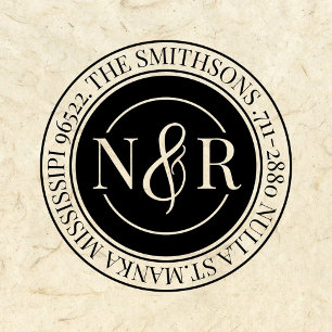 Monogrammed familienaam retour adres circulair zelfinktende stempel