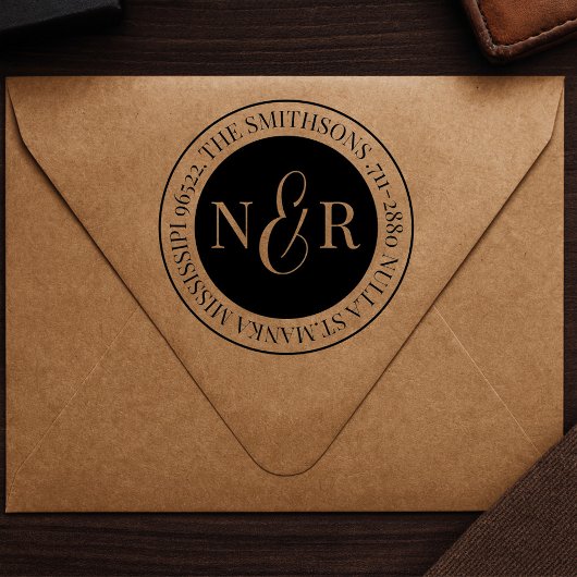 Monogrammed familienaam retour adres circulair  zelfinktende stempel