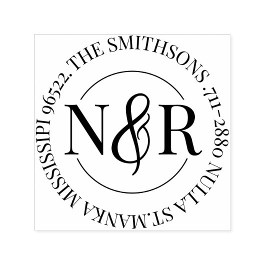 Monogrammed familienaam retour adres circulair zelfinktende stempel (Design)