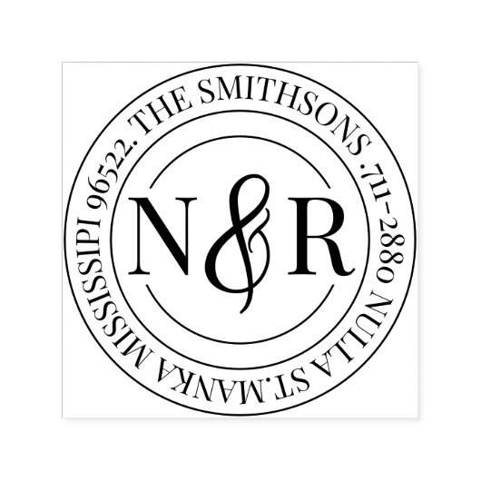 Monogrammed familienaam retour adres circulair  zelfinktende stempel (Design)