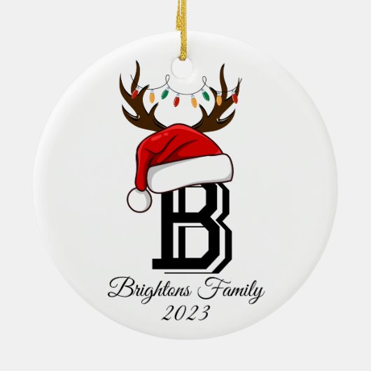 Monogrammed familienaam sinterklaas kerst keramisch ornament (Achterkant)