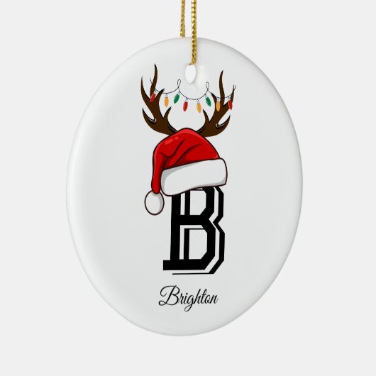 Monogrammed familienaam sinterklaas kerst keramisch ornament (Rechts)