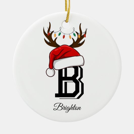 Monogrammed familienaam sinterklaas kerst keramisch ornament (Voorkant)