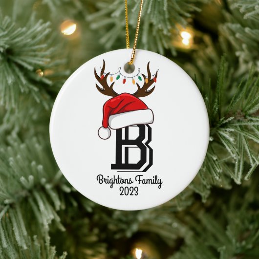 Monogrammed familienaam sinterklaas kerst keramisch ornament (Boom)