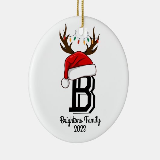 Monogrammed familienaam sinterklaas kerst keramisch ornament (Rechts)