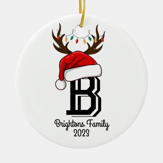 Monogrammed familienaam sinterklaas kerst keramisch ornament (Voorkant)