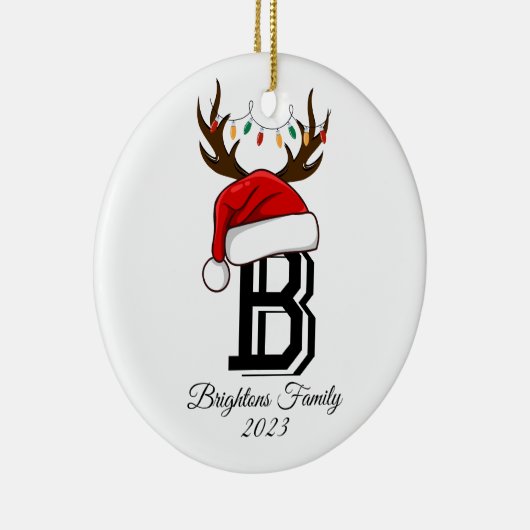 Monogrammed familienaam sinterklaas kerst keramisch ornament (Rechts)