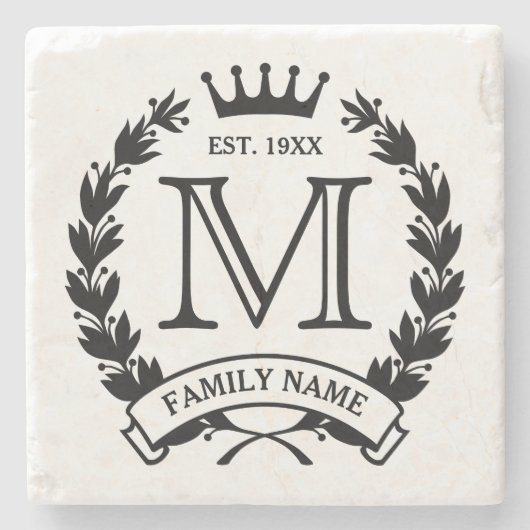 Monogrammed Family Logo Stone Onderzetter (Voorkant)
