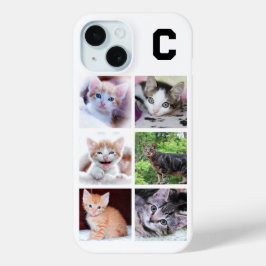 Monogrammed Family Pet 6 Vierkante Fotocollage iPhone 15 Case