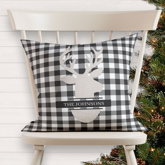 Monogrammed Farmhouse Black Pset Beige Deer Kussen (Creator heeft geüpload)