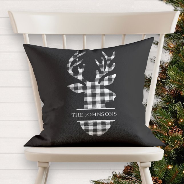 Monogrammed Farmhouse Black & White Pset Deer Kussen (Creator heeft geüpload)