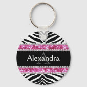 Monogrammed Faux Glitter Bling Zebra Meisjes Naam  Sleutelhanger (Voorkant)