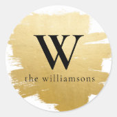 Monogrammed Faux Gold Folie geborsteld Envelope Se Ronde Sticker (Voorkant)