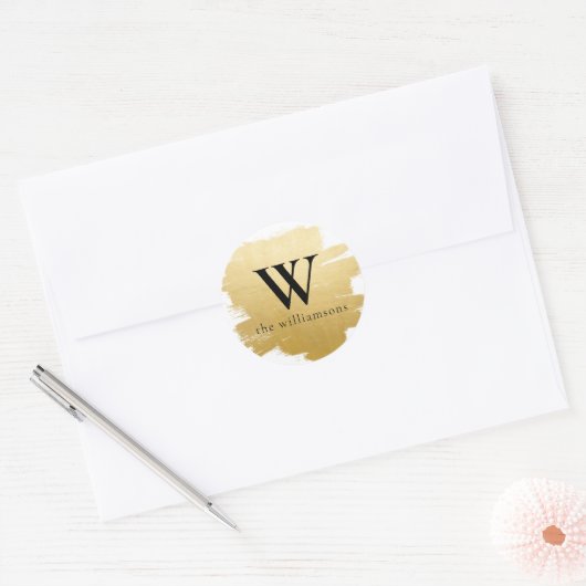 Monogrammed Faux Gold Folie geborsteld Envelope Se Ronde Sticker (Envelop)